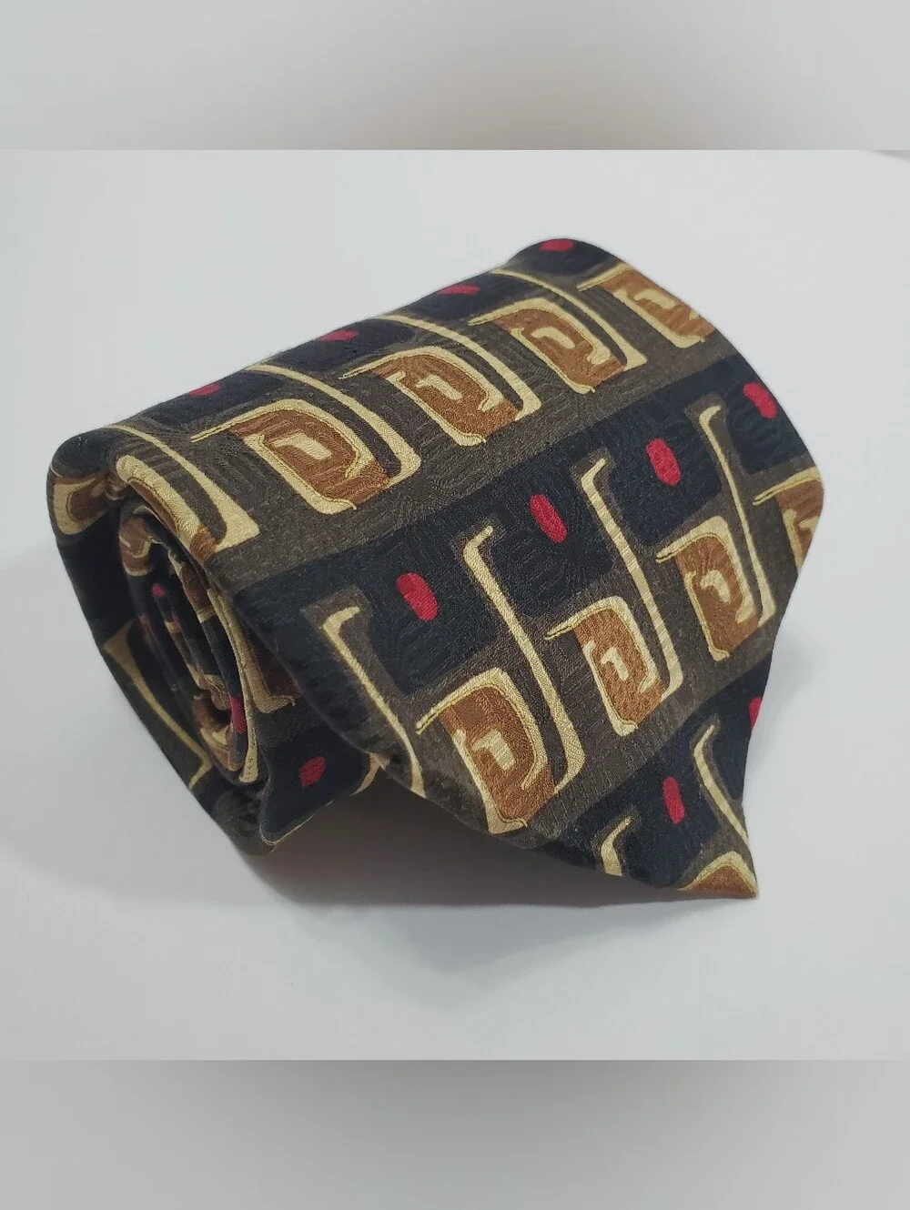 Ziggurat Men's Silk Neck Tie Multicolor Geometric Pattern Extra Long 63x3.75